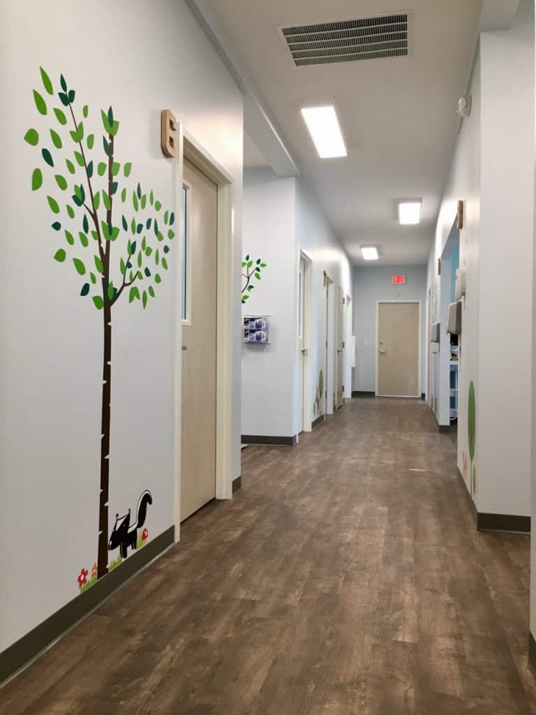 Interior hallway for White Oak Pediatric Dentistry in Carrollton, GA.