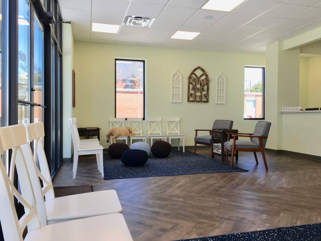 Interior lobby for White Oak Pediatric Dentistry in Carrollton, GA.