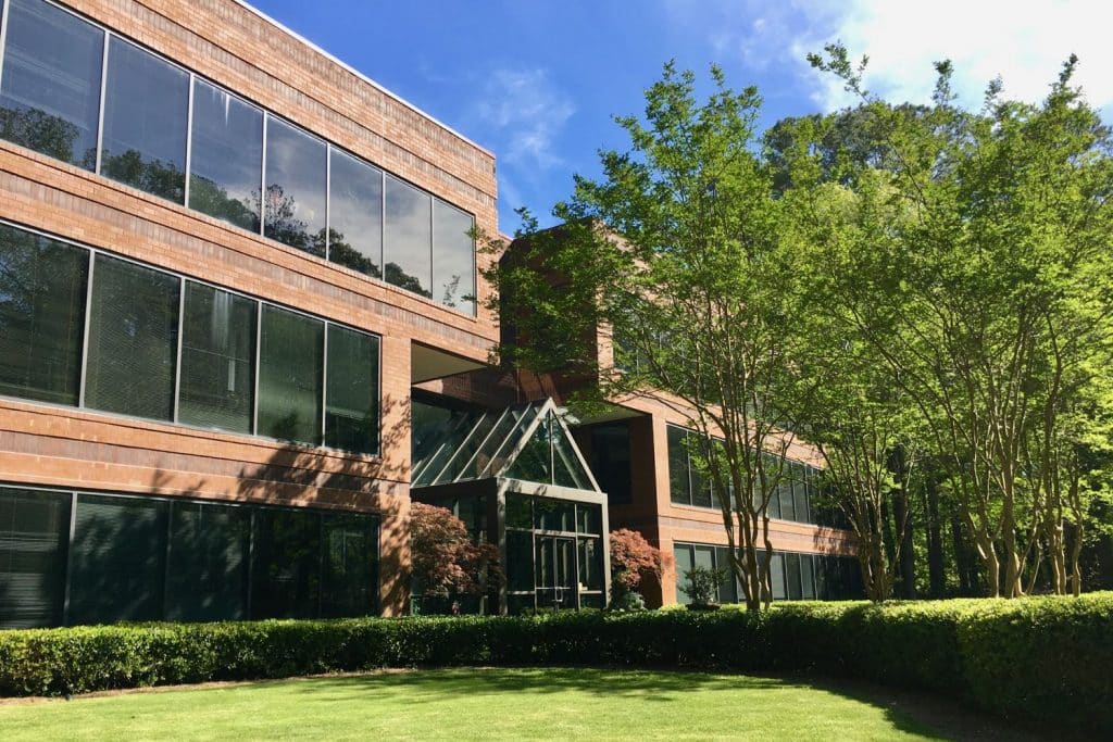 Exterior front view of 200 Westpark Drive office building in Peachtree City, GA.