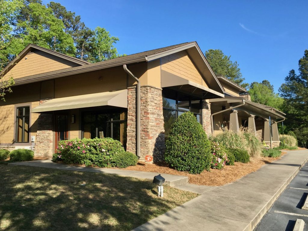 Exterior front side view of Mahaffey Orthodontics office building in Peachtree City. GA.