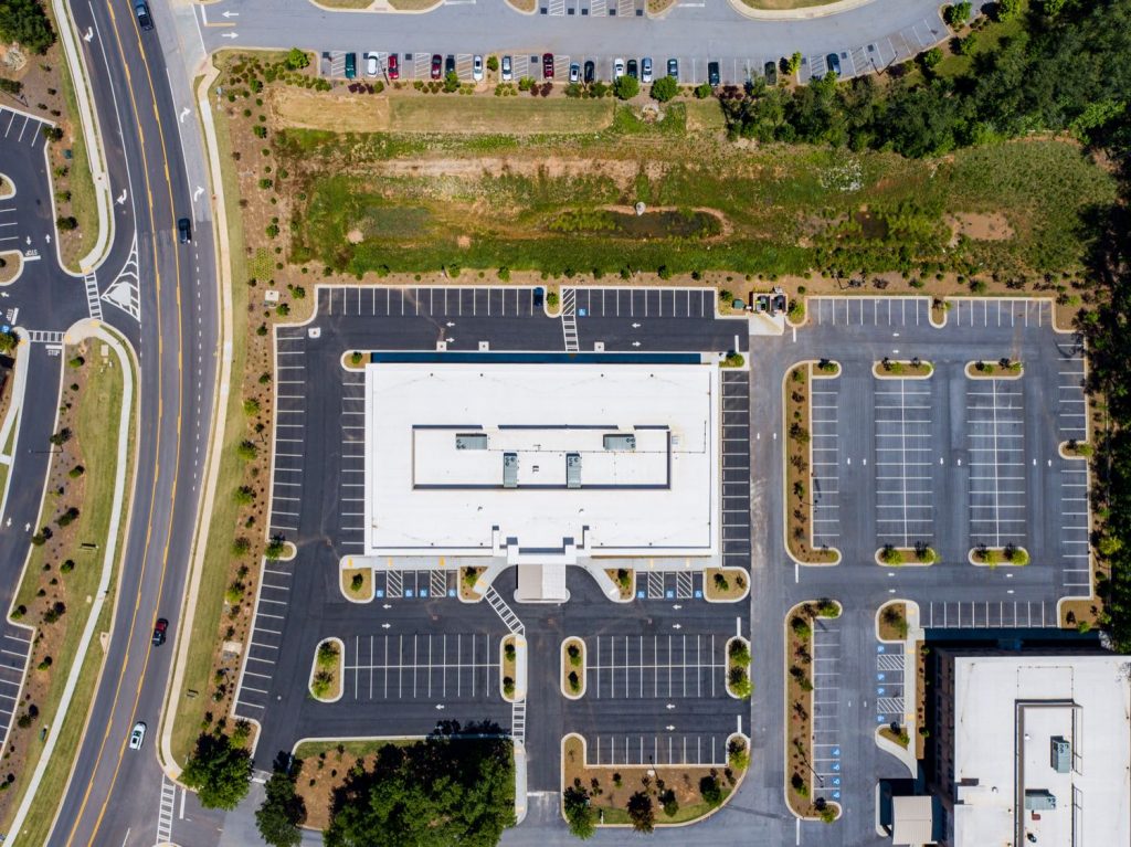Aerial overhead view of 2201 Newnan Crossing Blvd Medical Office Building in Newnan, GA.