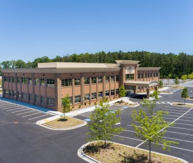 Exterior aerial side view for 2201 Newnan Crossing Blvd medical office building in Newnan, GA.