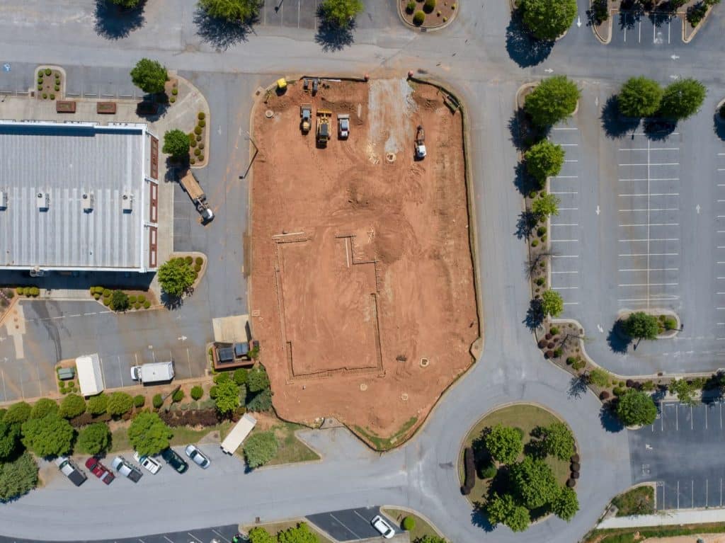 Overhead aerial view of construction for dental office in Lexington Park, Peachtree City, GA.