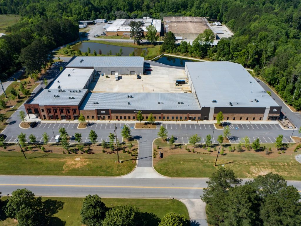 Aerial front view of Paschall Business Center in Peachtree City, GA.
