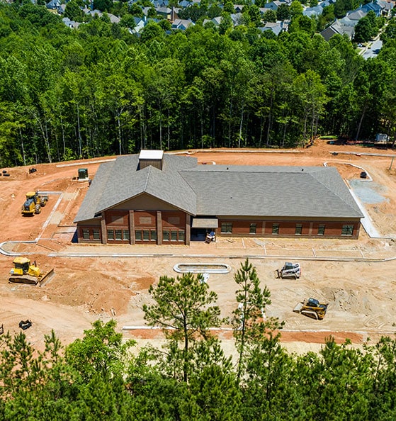 Aerial view of medical office building under construction for Hopebridge Autism Therapy center in Newnan, GA.