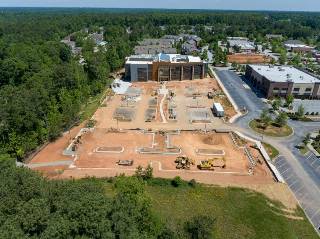 Aerial construction view of SMC3 Atlanta Headquarters in Lexington Park in Peachtree City, GA.