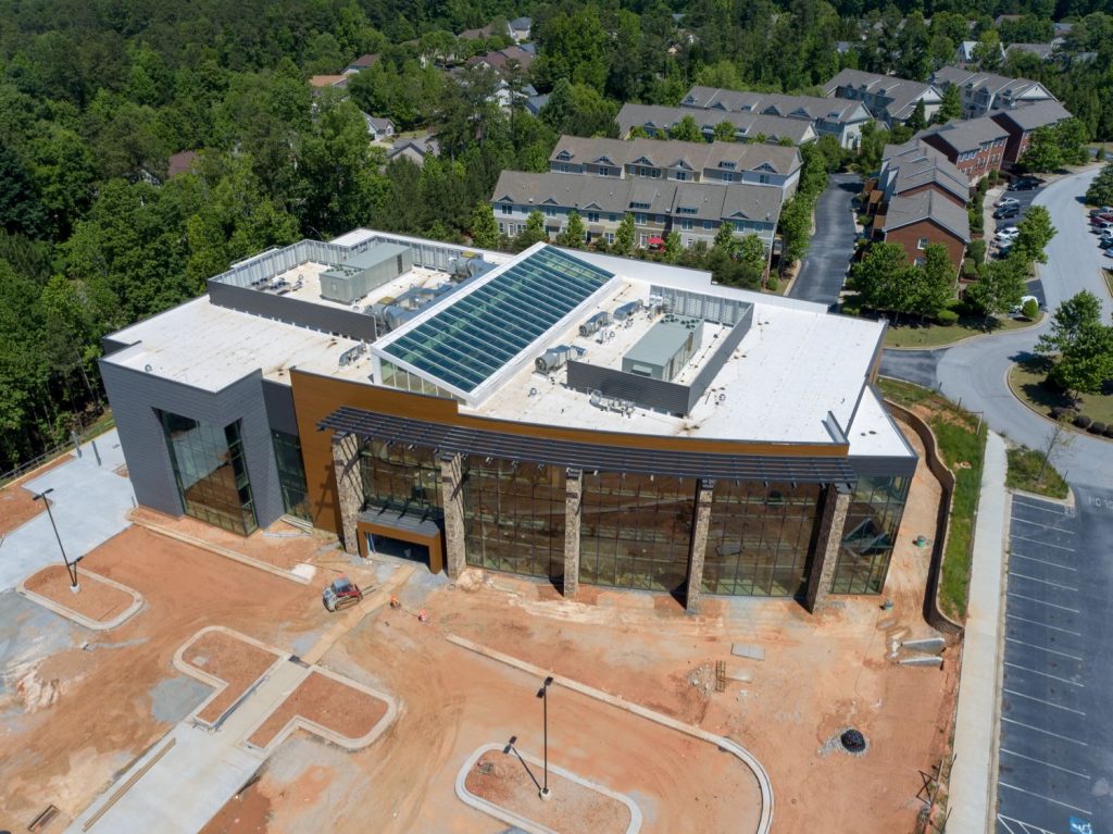 Aerial construction overhead view of SMC3 Atlanta Headquarters in Lexington Park in Peachtree City, GA.