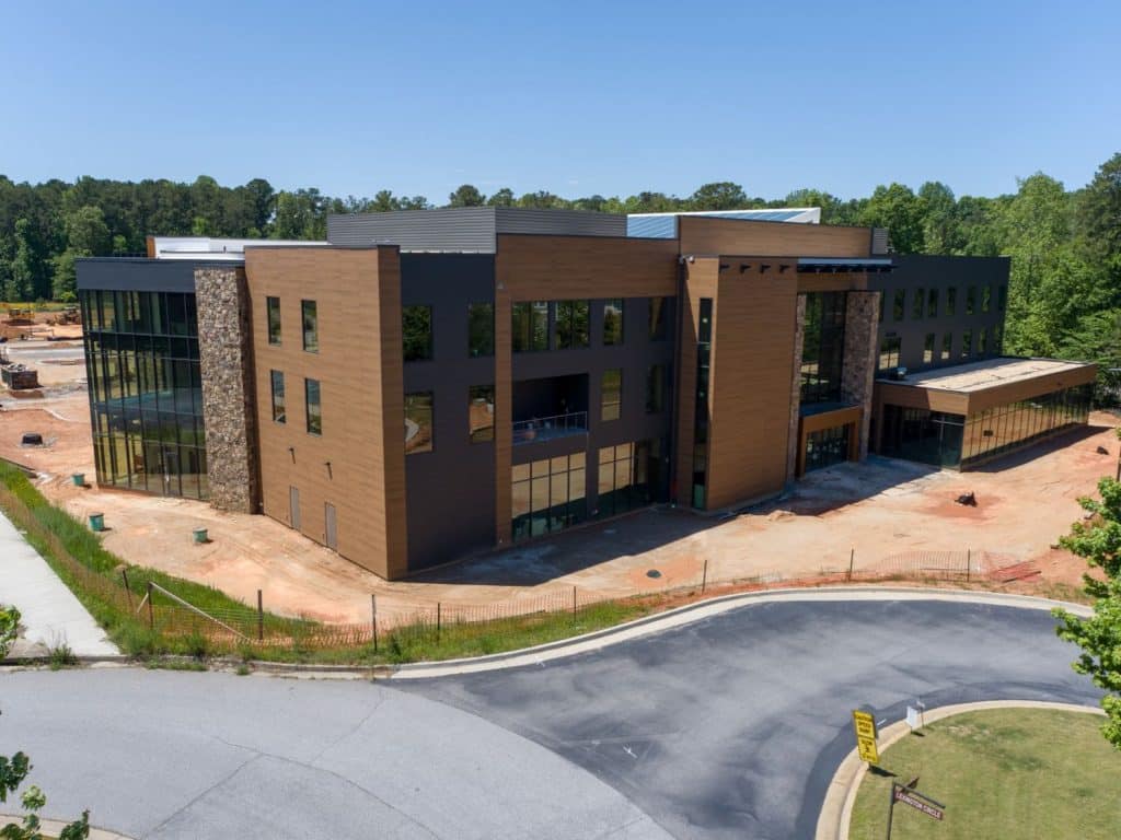 Aerial construction back view of SMC3 Atlanta Headquarters in Lexington Park in Peachtree City, GA.