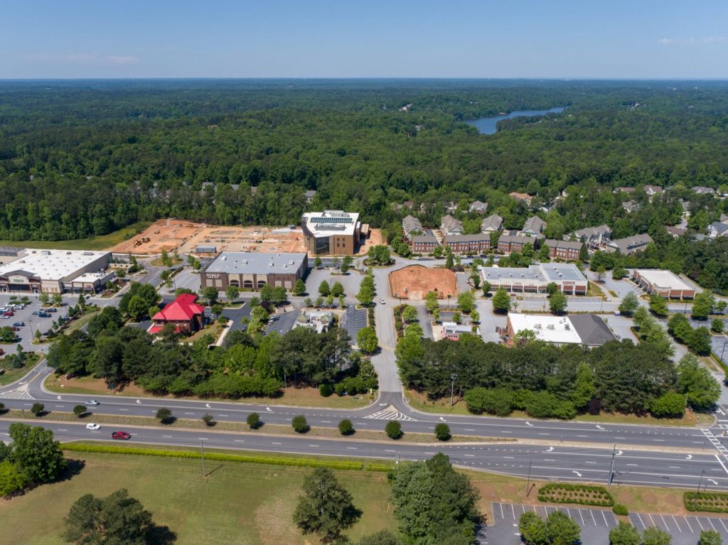 Aerial construction side view of SMC3 Atlanta Headquarters in Lexington Park in Peachtree City, GA.