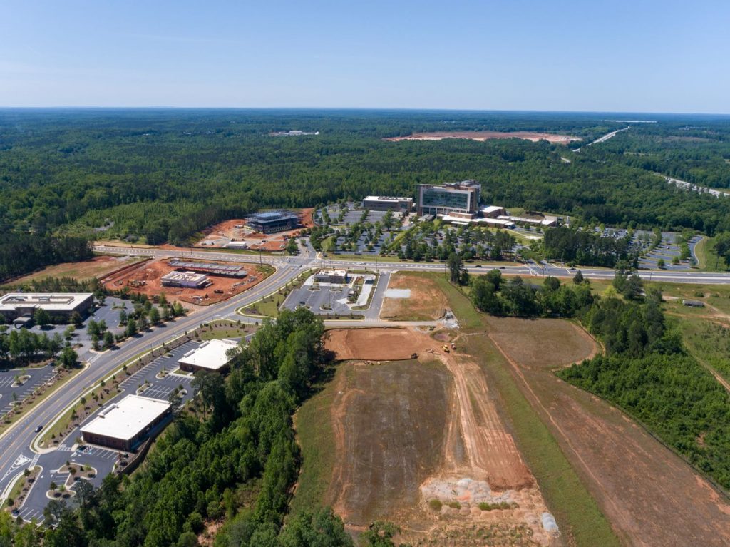 Aerial view of land for Mercantile Professional Park facing Piedmont Newnan Hospital in Newnan, GA.