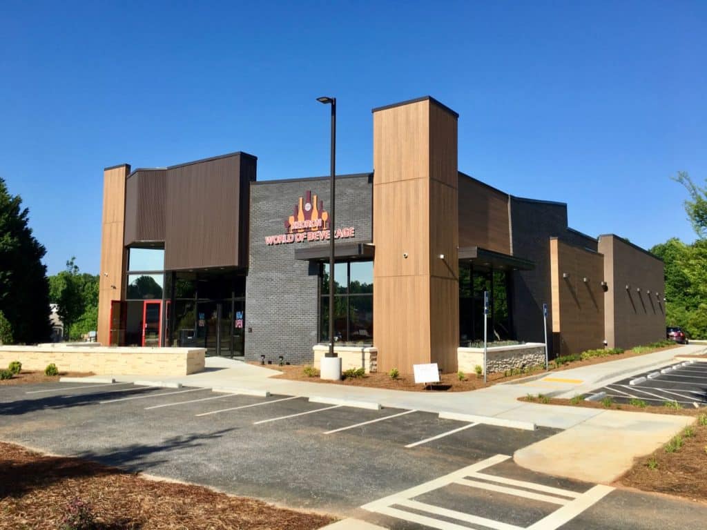 Exterior front view of World of Beverage, Peachtree City, GA.