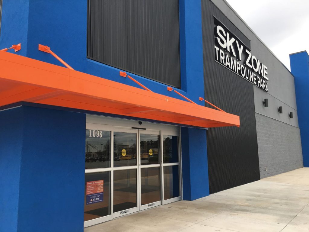 View of exterior entrance of Sky Zone Trampoline Park in Newnan, GA.