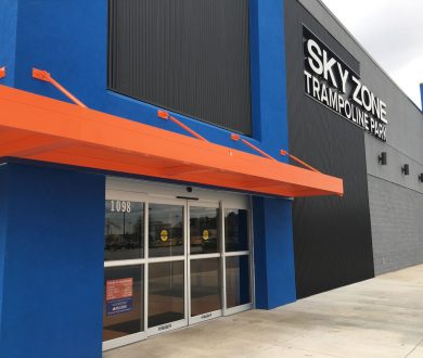 View of exterior entrance of Sky Zone Trampoline Park in Newnan, GA.