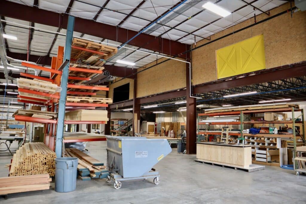 Interior photo of Champion Millworks shop in Peachtree City, GA. 