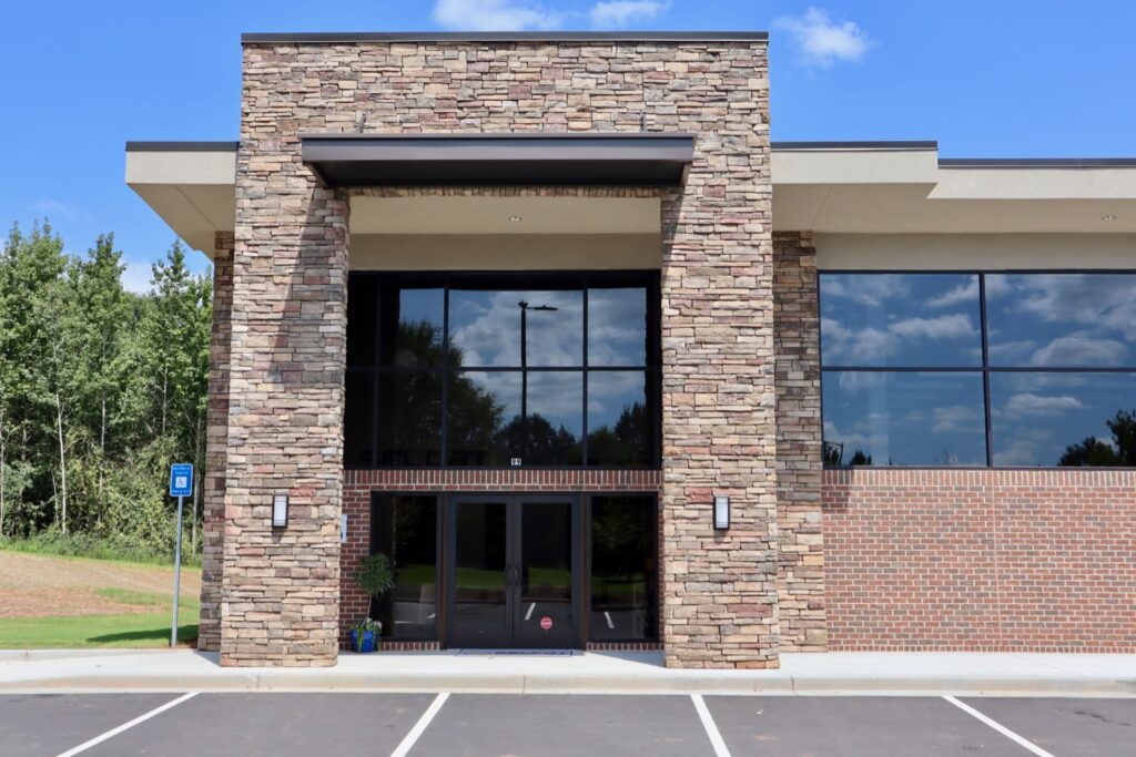 Exterior of front entrance to SELCAT training building in Newnan, GA.