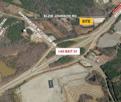 Aerial of site for North Coweta Business Park on Elzie Johnson Rd.