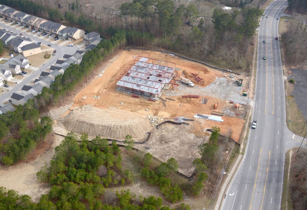 Construction of steel and concrete on Comprehensive Health Medical Center building in South Fulton, GA.
