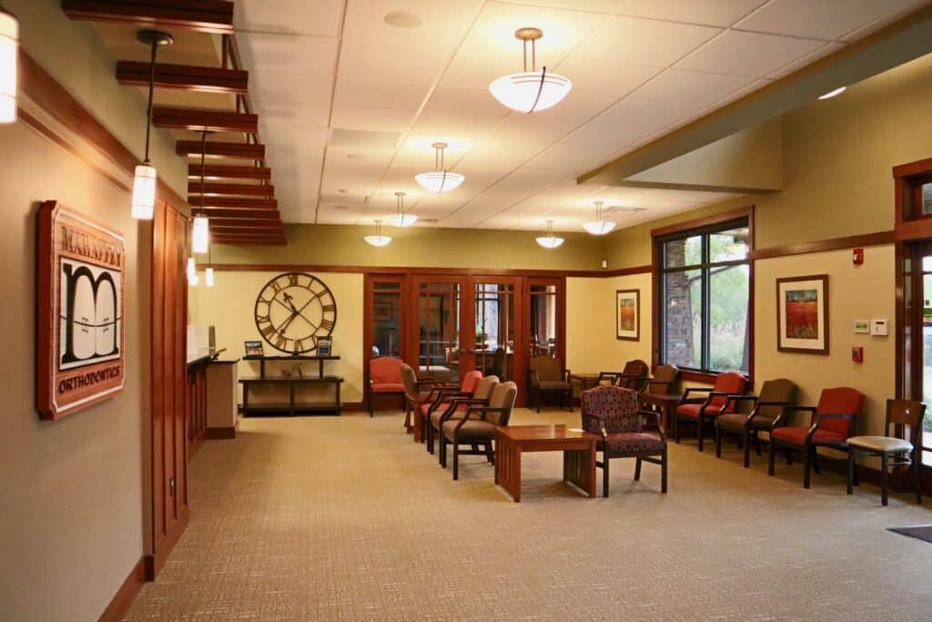 Interior lobby of Mahaffey Orthodontics in Peachtree City, GA.