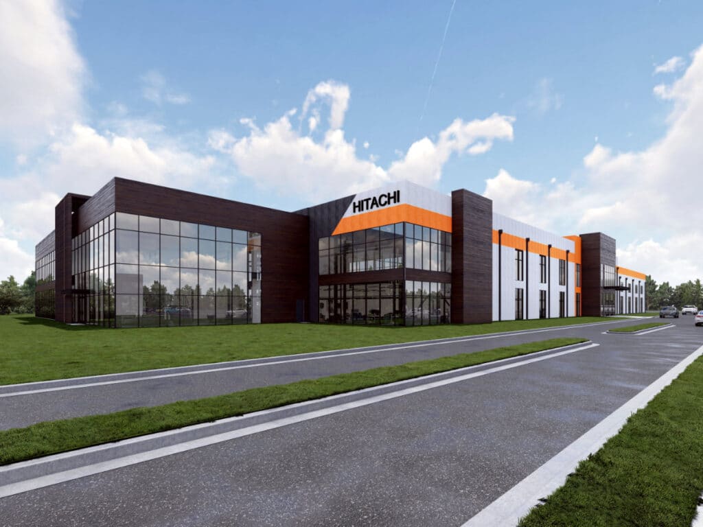 Rendering of Building Exterior for Hitachi Construction Machinery Americas Inc. in Newnan, GA.
