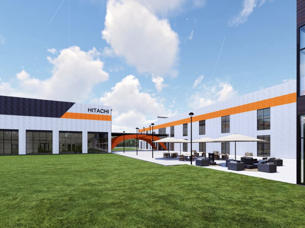 Rendering of patio for Hitachi Construction Machinery Americas Inc. in Newnan, GA.