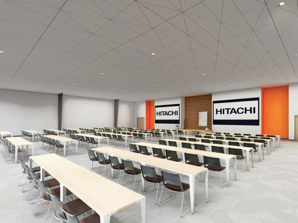 Rendering of training room for Hitachi Construction Machinery Americas Inc. in Newnan, GA.